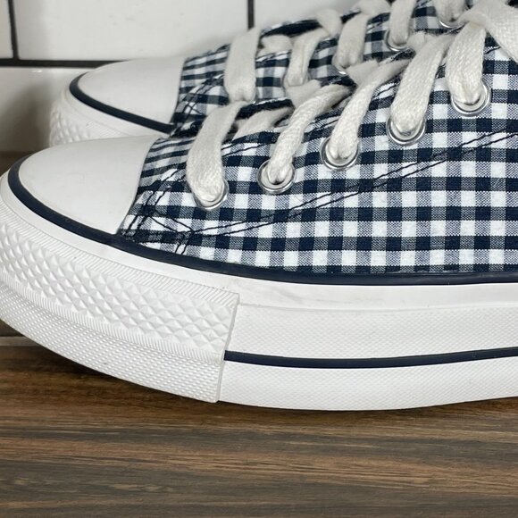 Converse CTAS Lift OX Womens Sz 8 Shoes Obsidian White Gingham Platform Sneaker - Picture 2 of 13